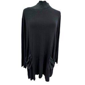 LOGO Lori Goldstein Black Long Sleeve Tunic Top Pockets Womens 1X Stretch Pocket